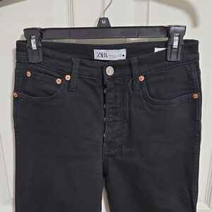 Zara Black High-Rise Button-Fly Jeans with Copper Rivets